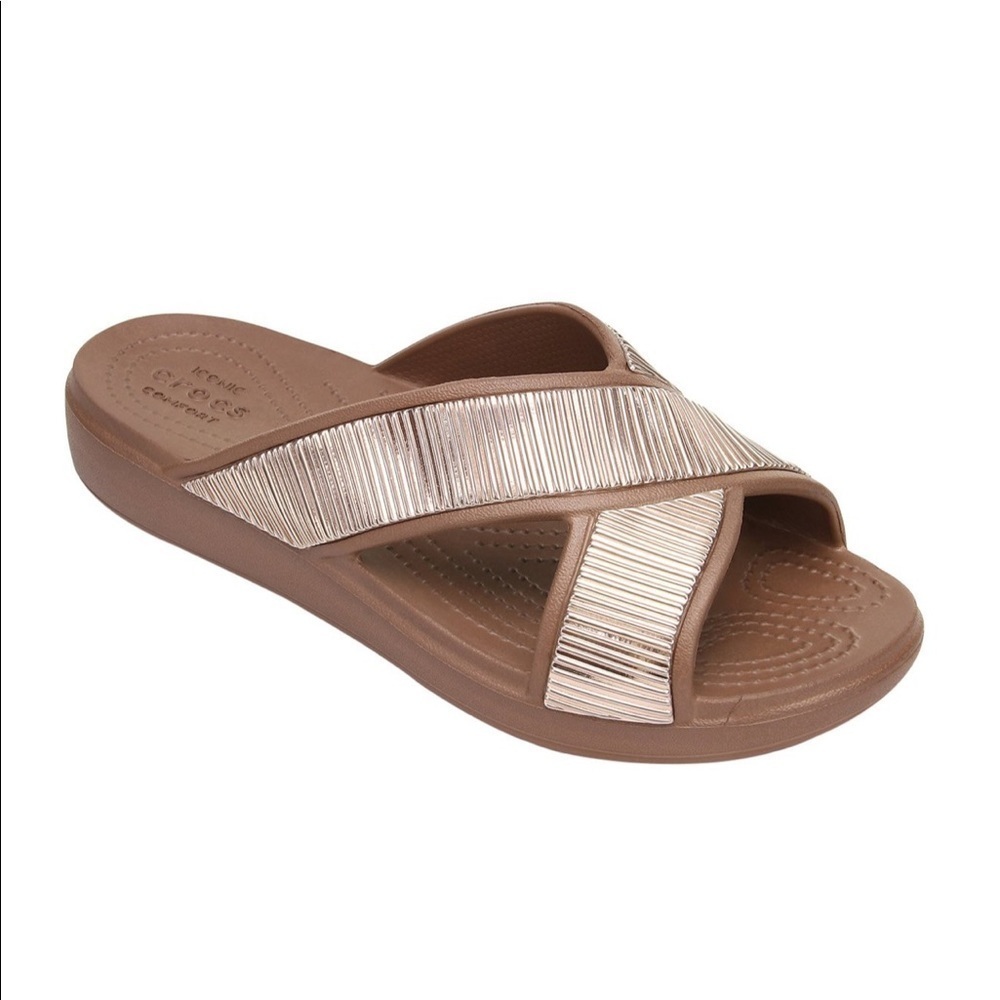 CROCS Sloane Brown Tan Cross Strap Sandals womens size 10